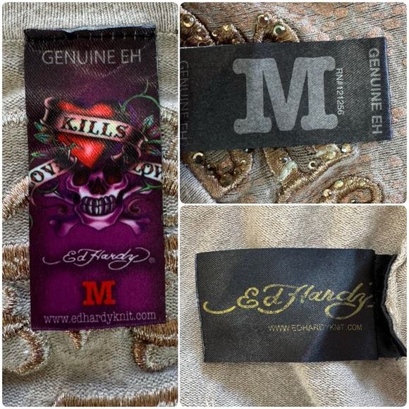 ED HARDY Genuine Vtg Rhinestone Embroidered Metallic Reptile Pattern Tank Top M - Picture 12 of 12